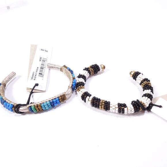 Nordstrom Treasure & Bond Massai Bead Turq Gold Cuff  Bracelet Set 2 NWT 75 45 - Picture 3 of 6